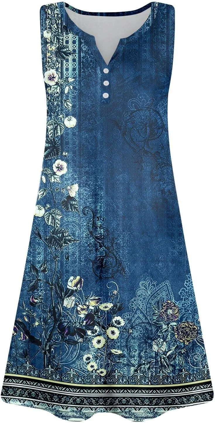 Summer Dresses for Women Casual Sleeveless Maxi Dresses Cute Floral Dress Wedding Guest Dress for Daily Traveling