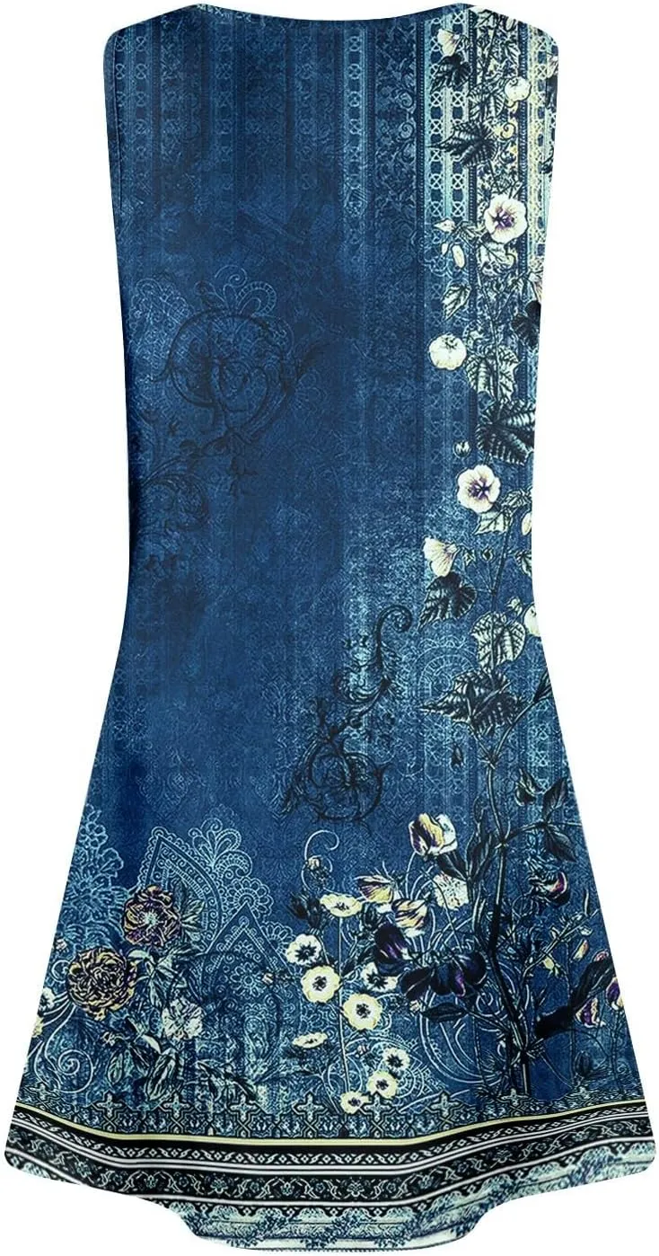 Summer Dresses for Women Casual Sleeveless Maxi Dresses Cute Floral Dress Wedding Guest Dress for Daily Traveling