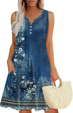 Summer Dresses for Women Casual Sleeveless Maxi Dresses Cute Floral Dress Wedding Guest Dress for Daily Traveling