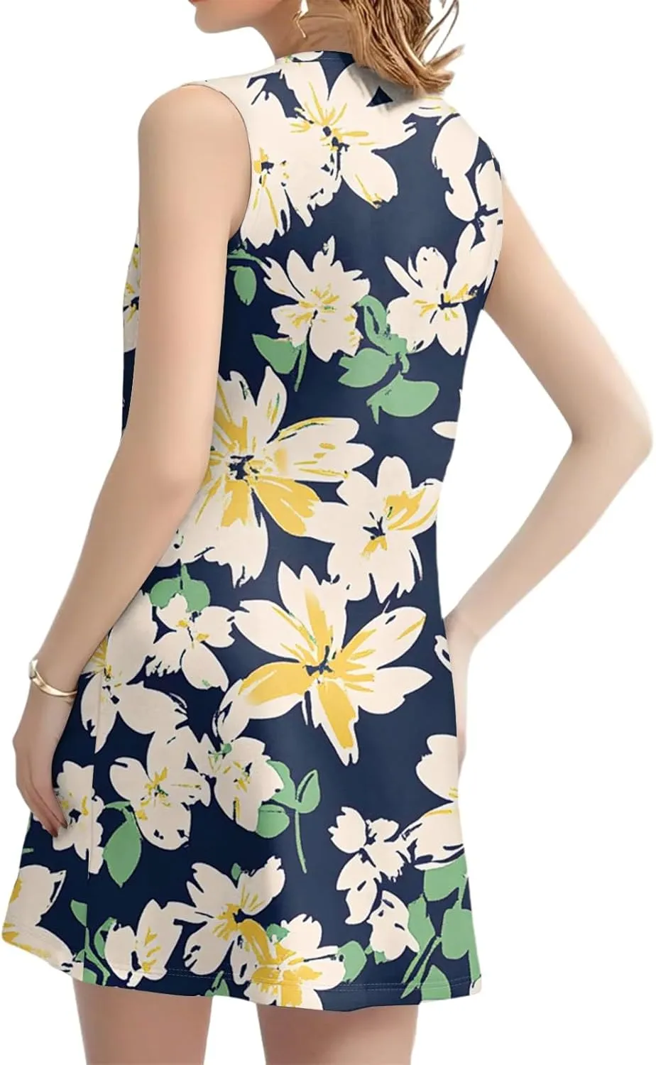 Summer Dresses for Women Casual Sundress Floral Printed Pleated Mini Dress with Pocket Beach Cover Up Swimsuit