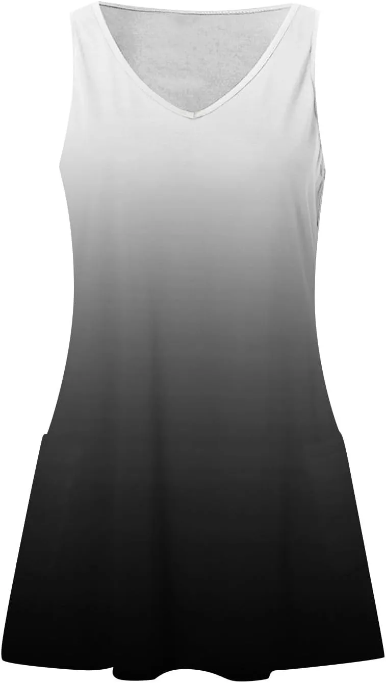 Summer Dresses for Women Casual V Neck Sleeveless Sundresses Boho Beach Tank Dress with Pockets