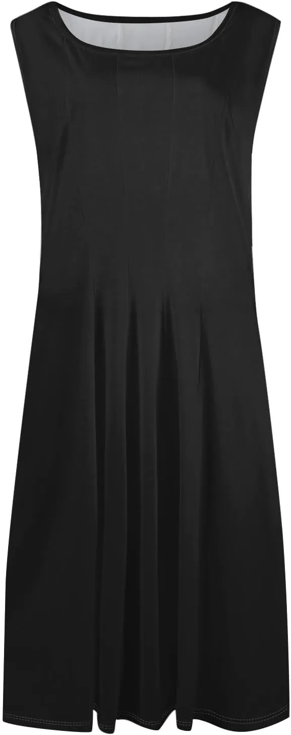 Sundresses for Women Sleeveless Tank Dress Casual Summer Flowy A Line Pleated Midi Dresses Sundress with Pockets
