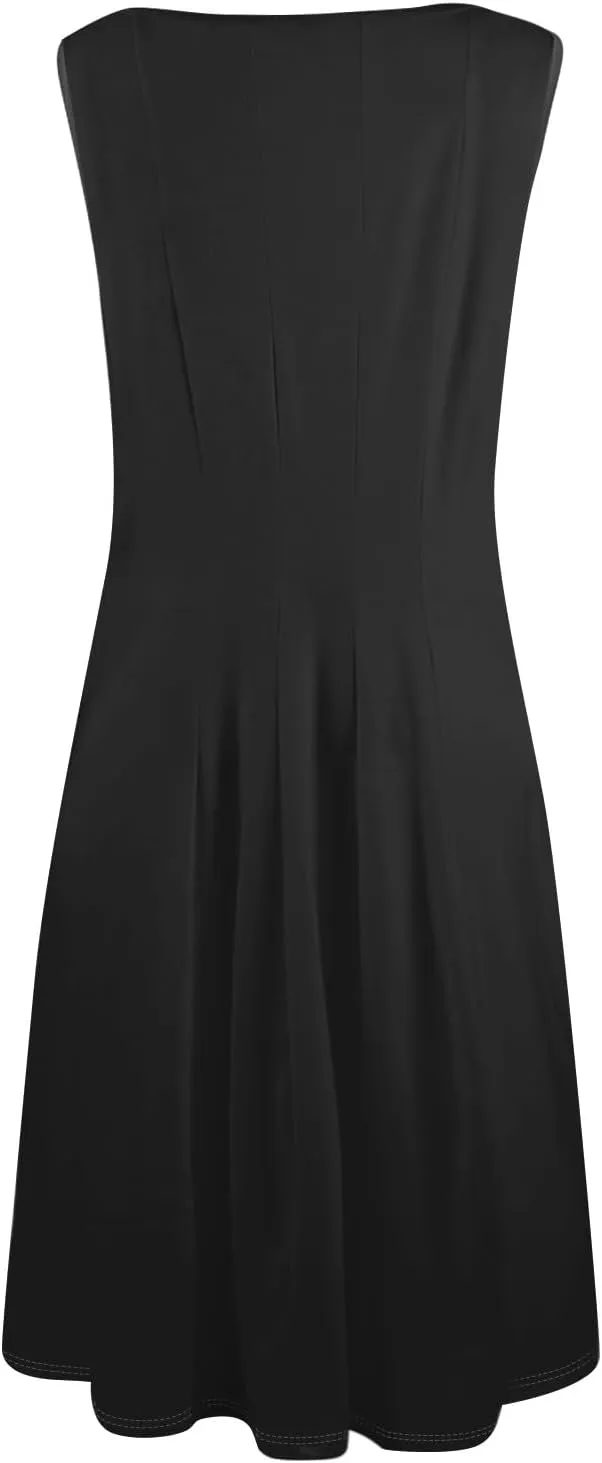 Sundresses for Women Sleeveless Tank Dress Casual Summer Flowy A Line Pleated Midi Dresses Sundress with Pockets