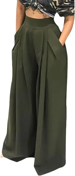 Sunwittafy Womens Wide-Leg Pants Casual Solid Color High Waist Loose Pants Loose Trousers with Pockets Streetwear