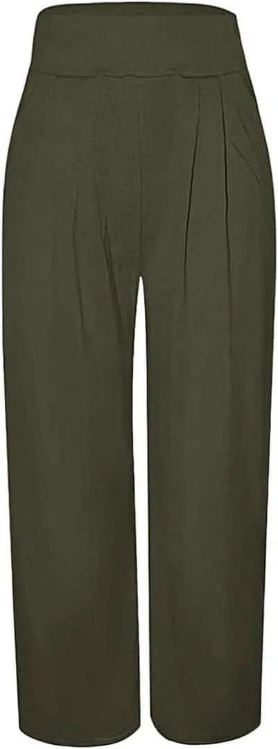 Sunwittafy Womens Wide-Leg Pants Casual Solid Color High Waist Loose Pants Loose Trousers with Pockets Streetwear