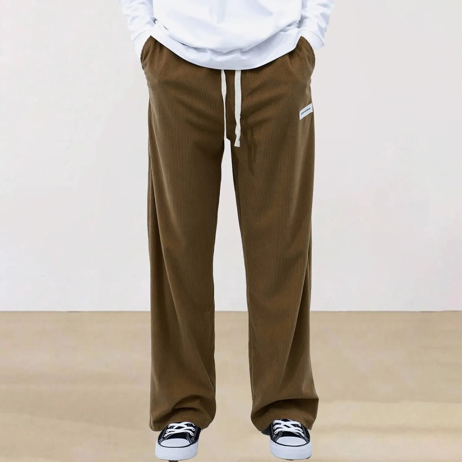 SUWBMHWE Corduroy Pants for Men Corduroy Baggy Wide Leg Joggers Pants Casual Cargo Pants Elastic Waist Sweatpants