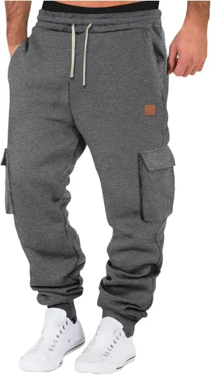 SUWBMHWE Men Cargo Pants Stretch Drawstring Elastic Waist Sweatpants Tall Regular Fit Pants Joggers Trousers with Pockets