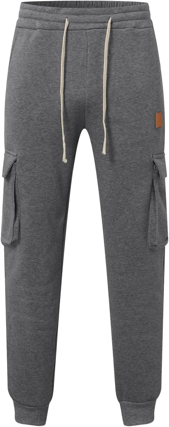 SUWBMHWE Men Cargo Pants Stretch Drawstring Elastic Waist Sweatpants Tall Regular Fit Pants Joggers Trousers with Pockets