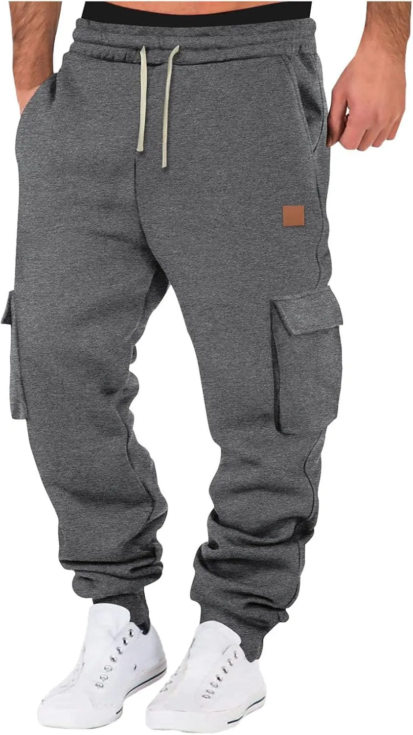 SUWBMHWE Men Cargo Pants Stretch Drawstring Elastic Waist Sweatpants Tall Regular Fit Pants Joggers Trousers with Pockets