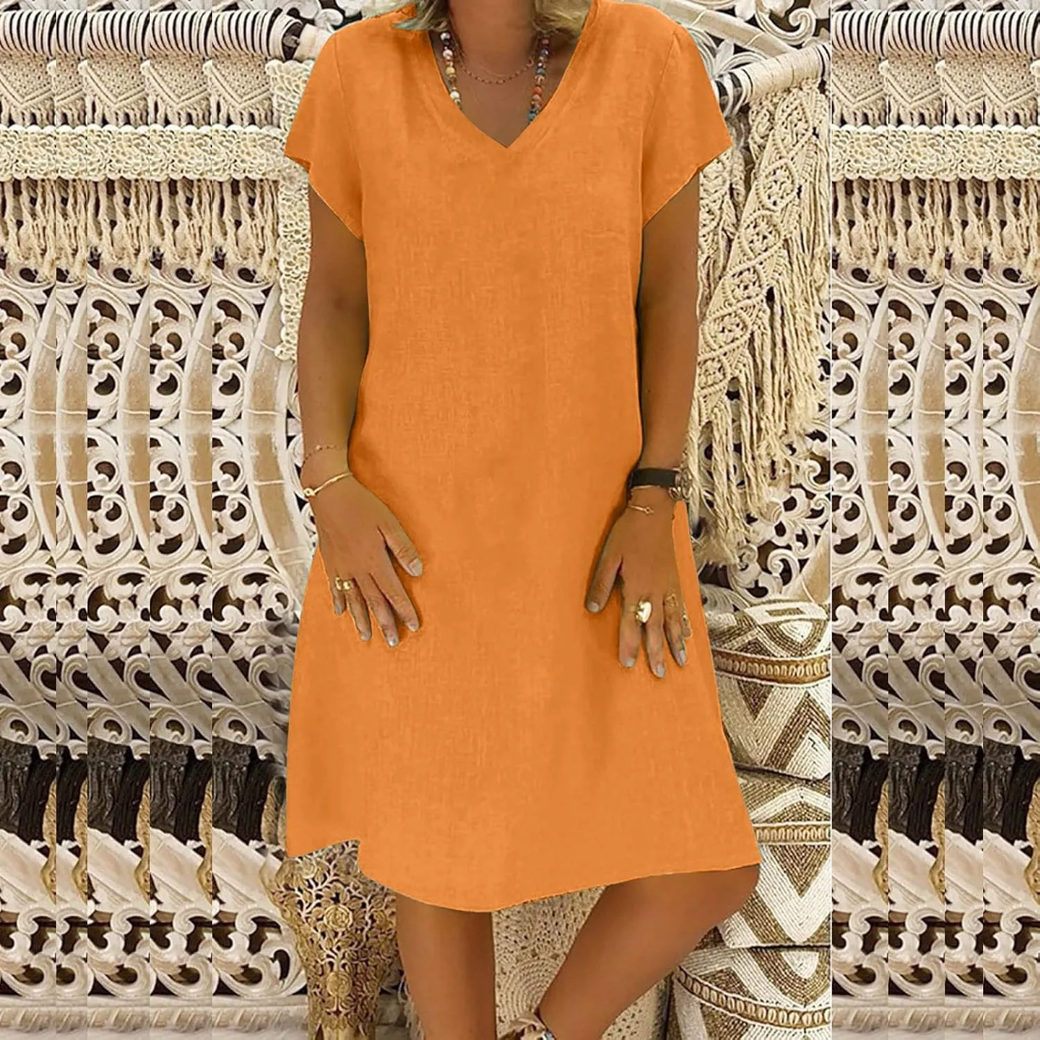 t Shirt Dresses for Women 2024 Cotton Linen Loose fit Knee Length Dresses Plus Size Short Sleeve Cover up Dresses