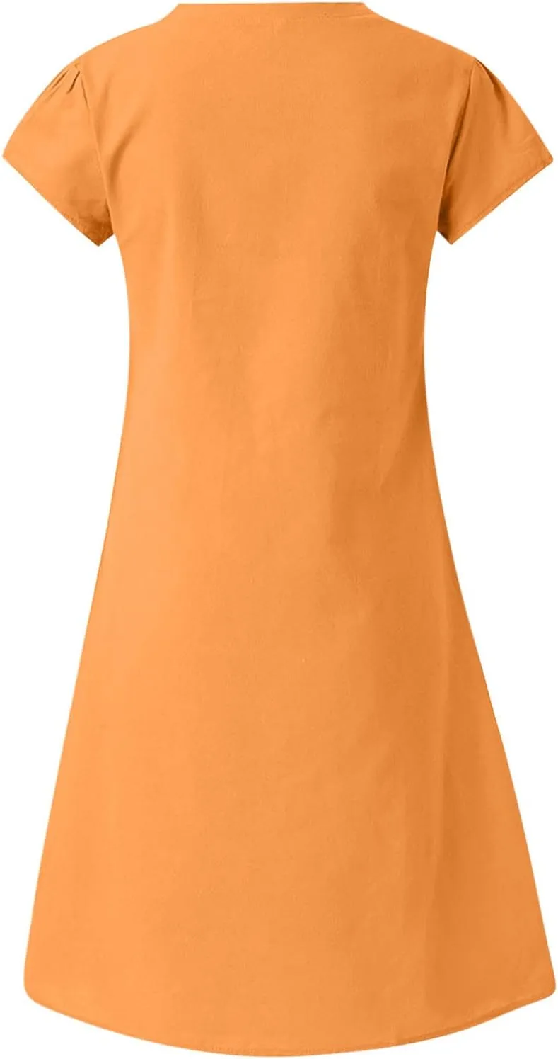 t Shirt Dresses for Women 2024 Cotton Linen Loose fit Knee Length Dresses Plus Size Short Sleeve Cover up Dresses