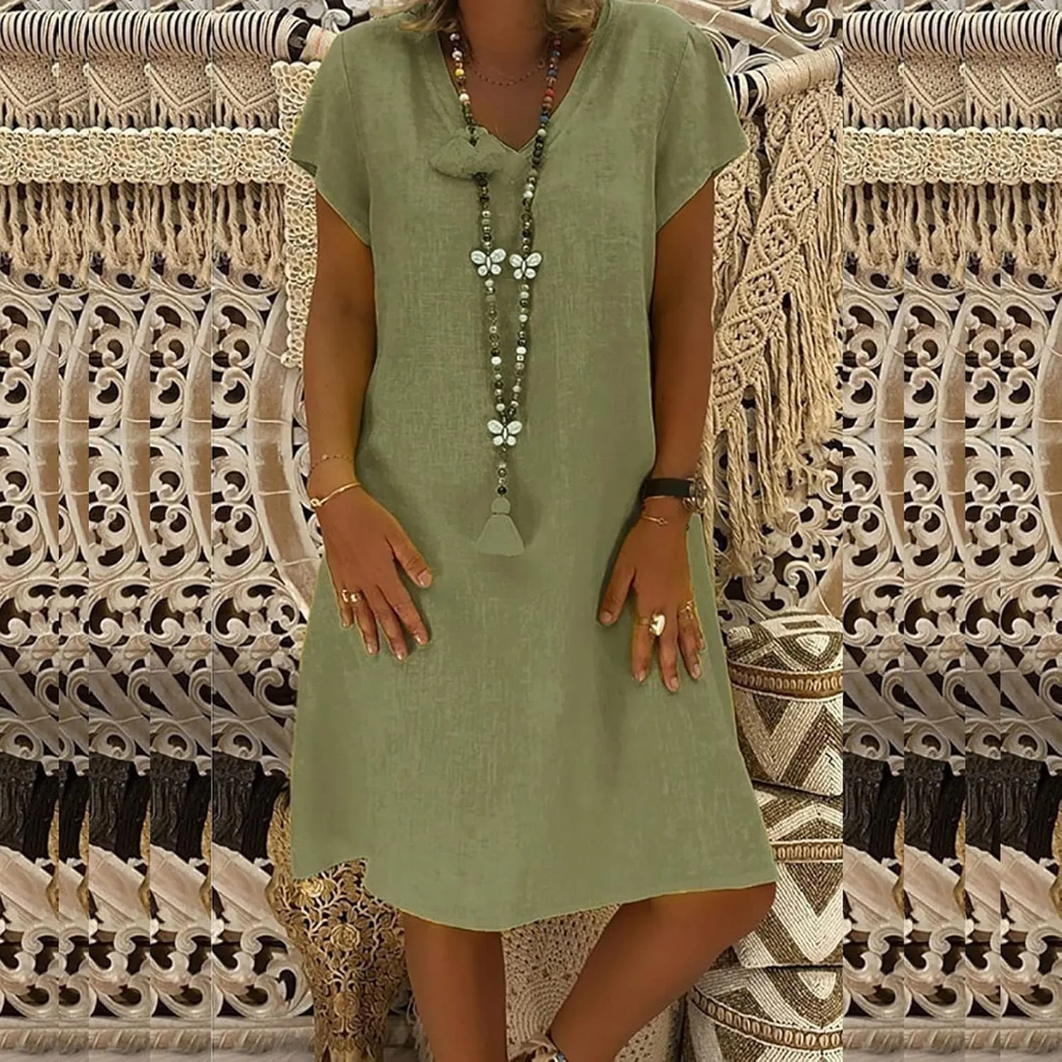 t Shirt Dresses for Women 2024 Cotton Linen Loose fit Knee Length Dresses Plus Size Short Sleeve Cover up Dresses