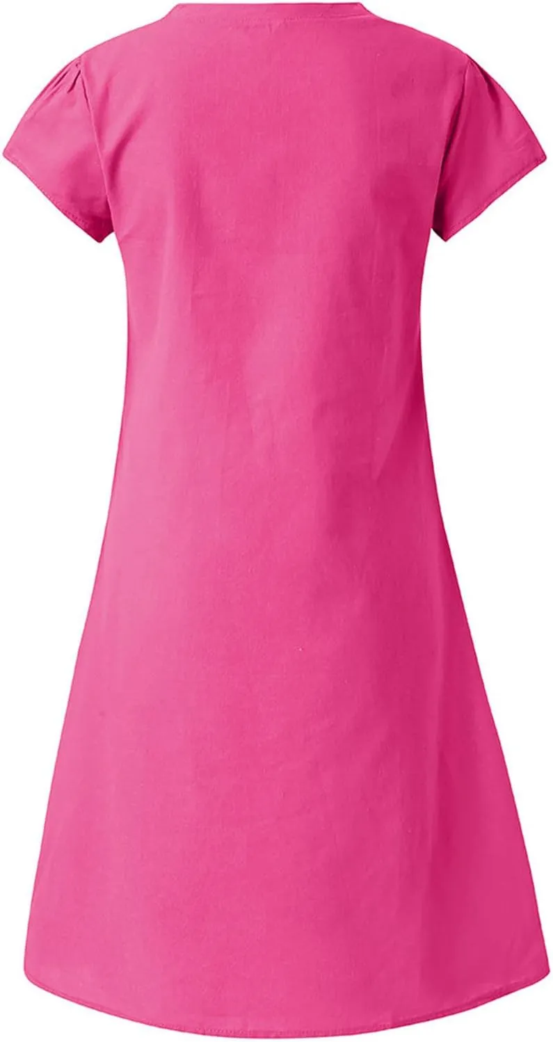 t Shirt Dresses for Women 2024 Cotton Linen Loose fit Knee Length Dresses Plus Size Short Sleeve Cover up Dresses
