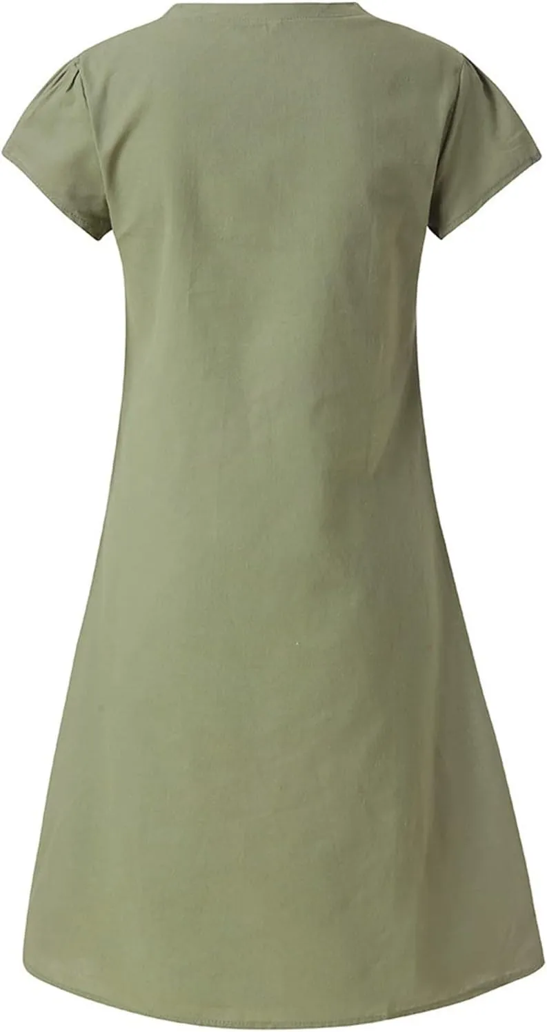 t Shirt Dresses for Women 2024 Cotton Linen Loose fit Knee Length Dresses Plus Size Short Sleeve Cover up Dresses