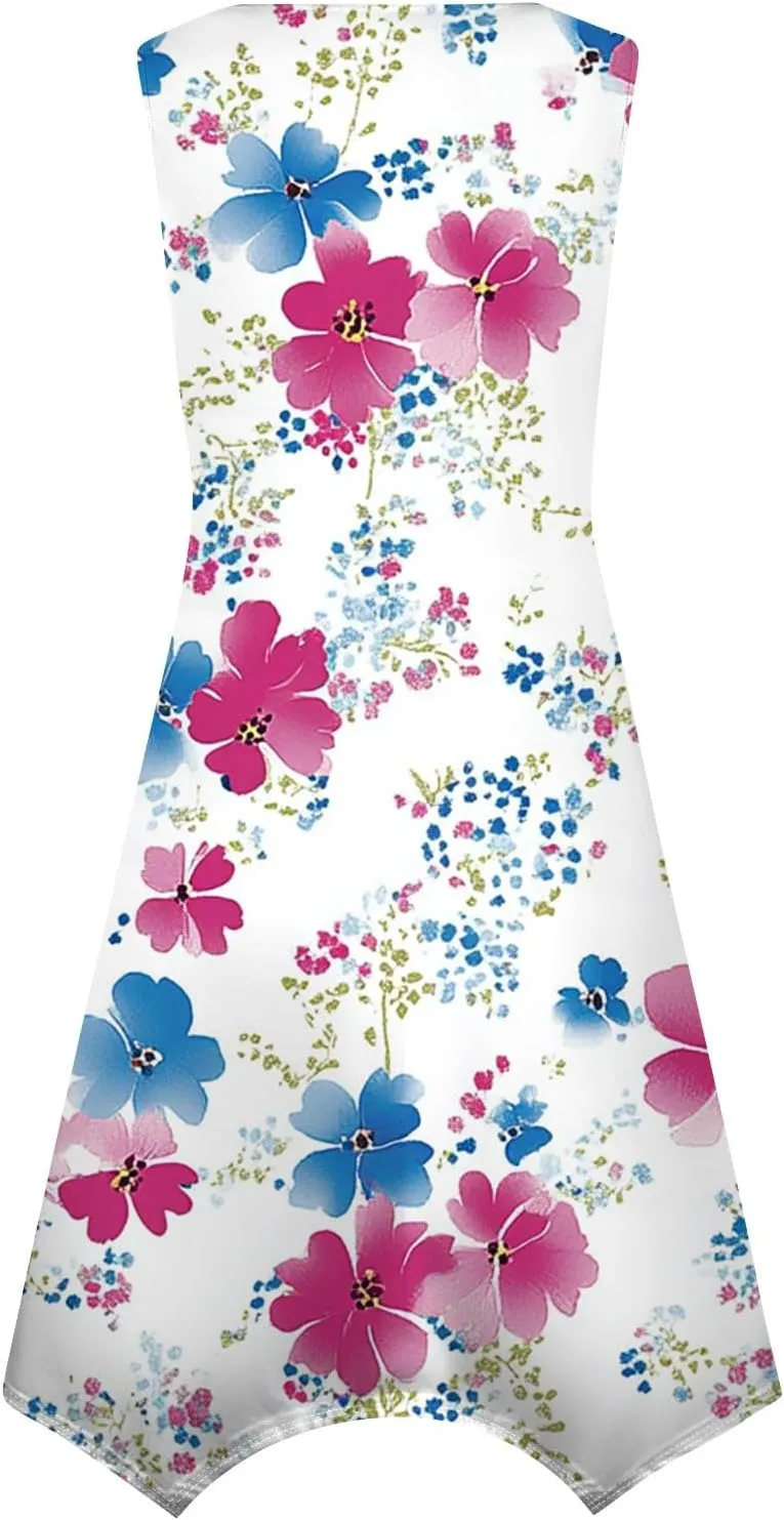 Tank Dress for Women Summer Midi Sleeveless Irregular Hem Midi Dress U-Neck Semi Formal Dresses A Line with Pockets