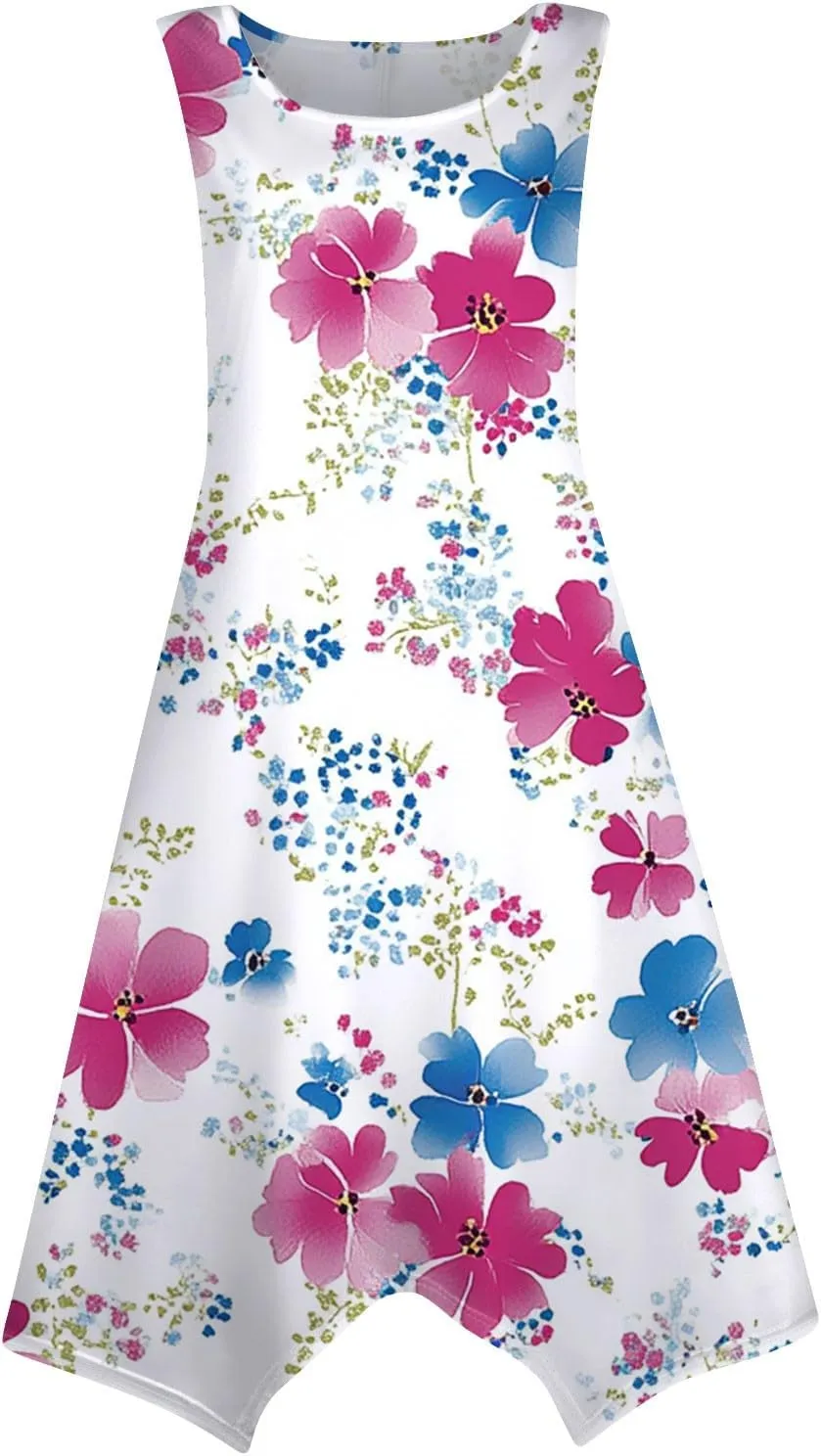 Tank Dress for Women Summer Midi Sleeveless Irregular Hem Midi Dress U-Neck Semi Formal Dresses A Line with Pockets
