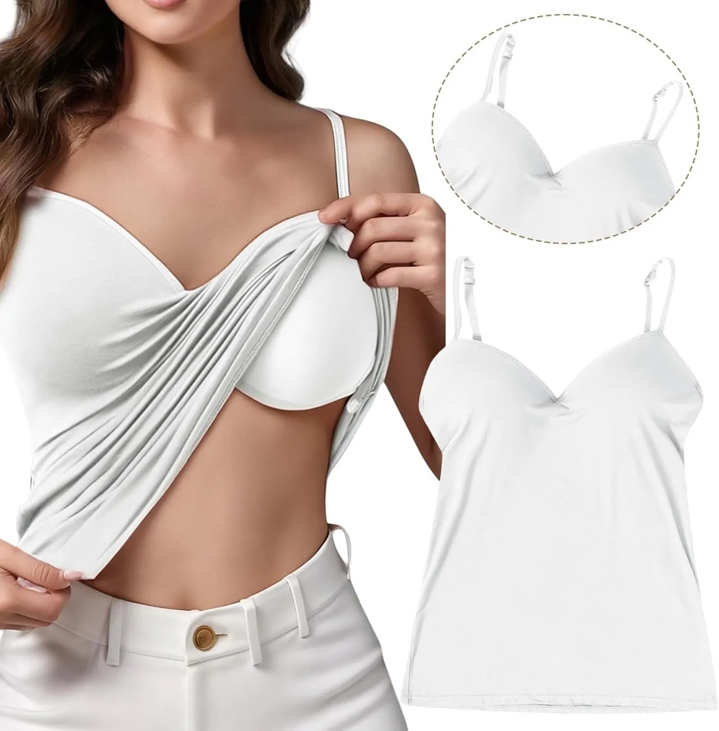 Tank Top with Built in Bra for Women Sports Cami Shirts Spring Summer Workout Camisoles Sleeveless Bras Under Clothes