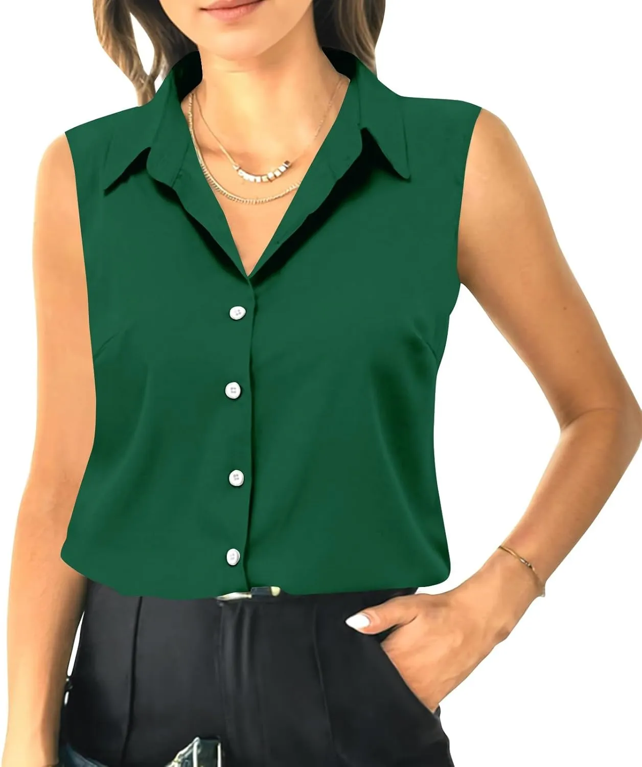 Tank Tops for Women V Neck Summer Outfits Collared Shirts Dressy Casual Loose Fit Top
