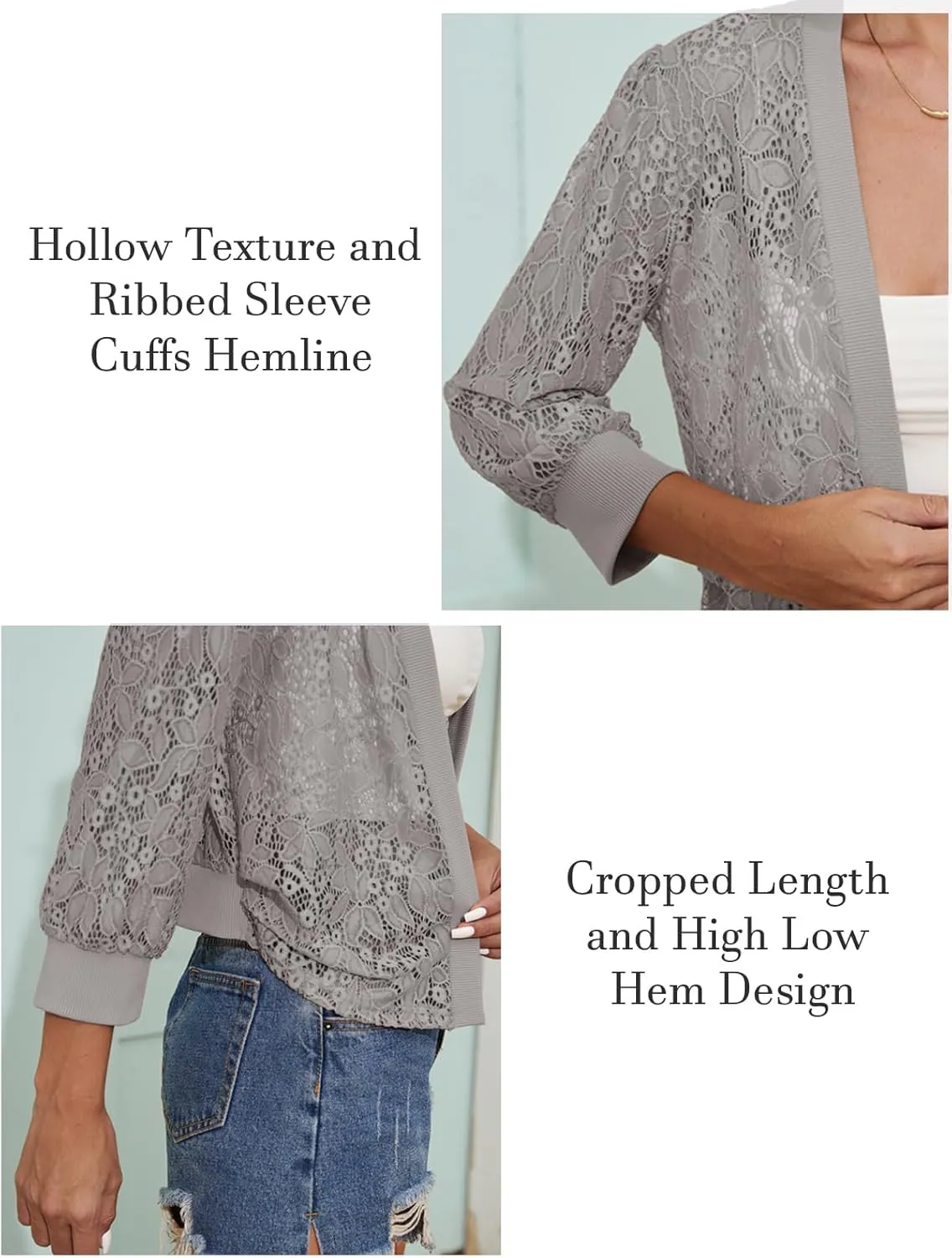 Tanou 2025 Women's Sheer Floral Lace Shrug Cardigans Sweaters Cropped Lightweight 3/4 Sleeves Bolero Shawl