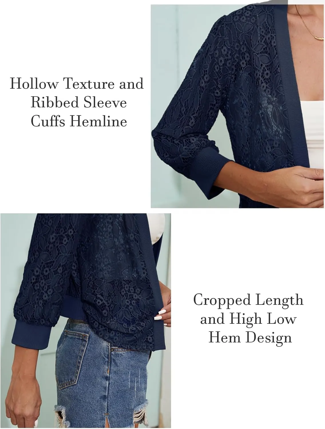 Tanou 2025 Women's Sheer Floral Lace Shrug Cardigans Sweaters Cropped Lightweight 3/4 Sleeves Bolero Shawl
