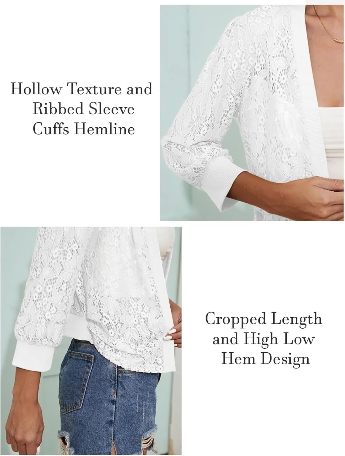 Tanou 2025 Women's Sheer Floral Lace Shrug Cardigans Sweaters Cropped Lightweight 3/4 Sleeves Bolero Shawl