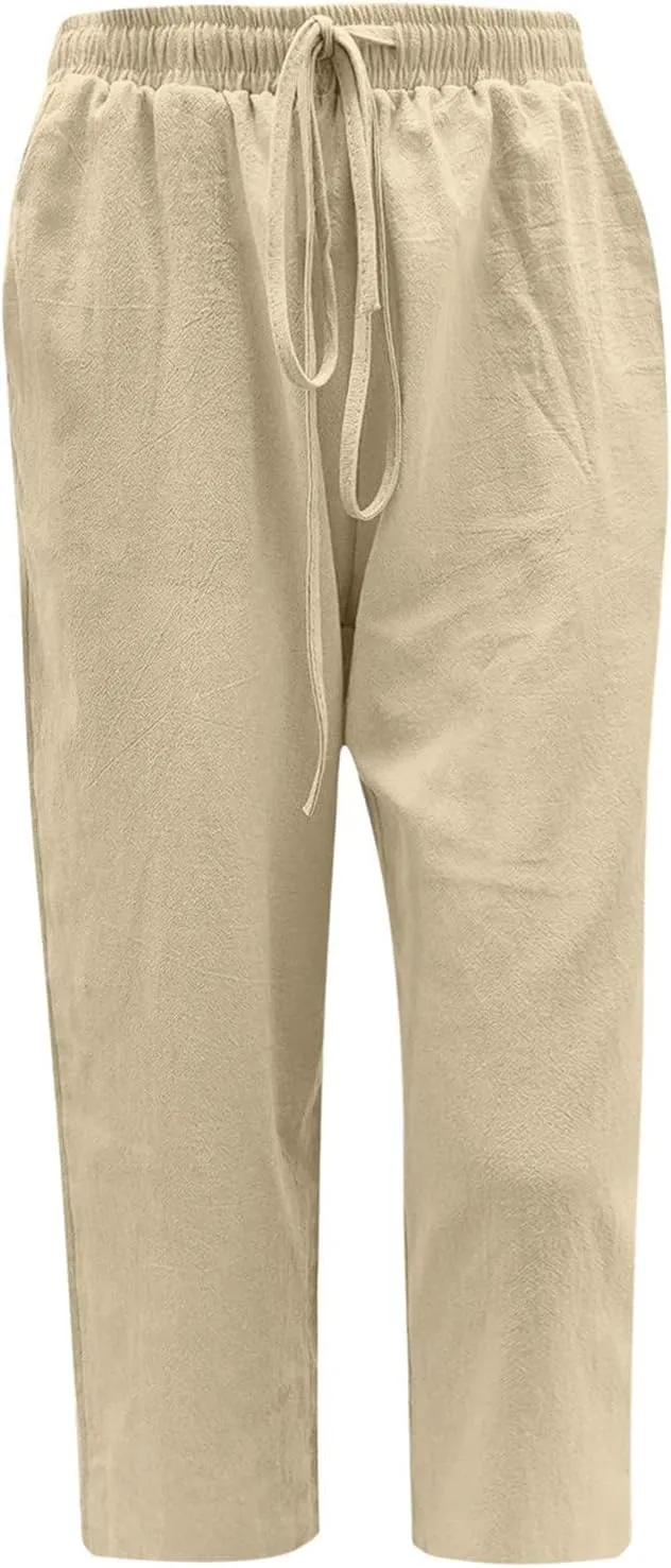 TARIENDY Capris for Women Wide Leg Elastic Waist Drawstring Pants Casual Loose Dressy Palazzo Cropped Trouser with Pockets