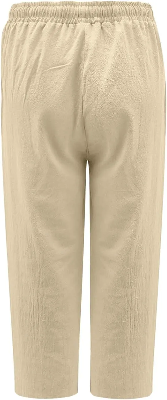 TARIENDY Capris for Women Wide Leg Elastic Waist Drawstring Pants Casual Loose Dressy Palazzo Cropped Trouser with Pockets