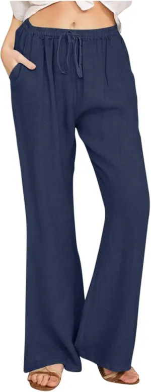 TARIENDY Casual Pants Women Summer Lightweight High Waisted Palazzo Pants Loose Comfy Straight Leg Trousers with Pockets