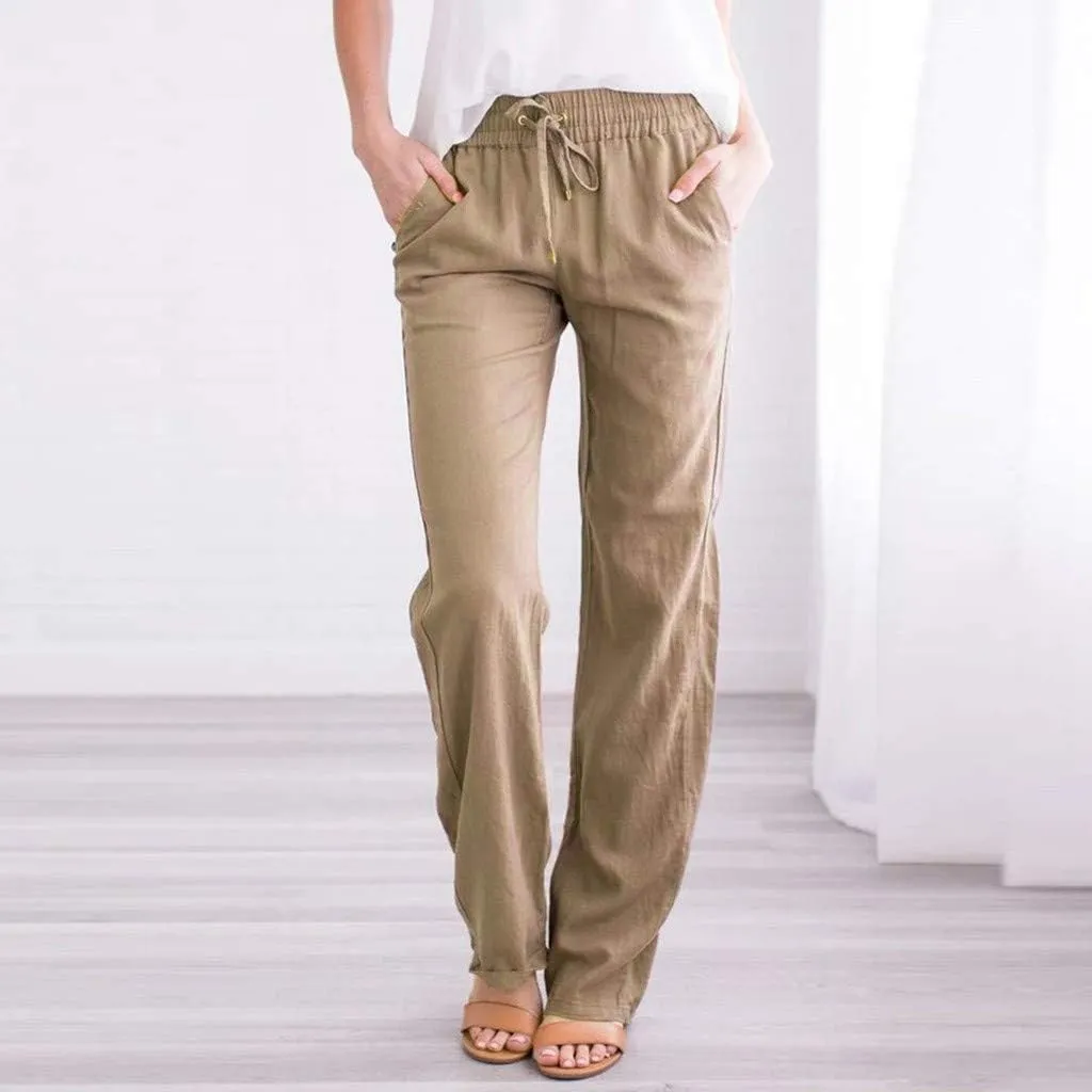 TARIENDY Plus Size Petite Pants for Women Ladies Elastic Drawstring Outfits Straight Leg Pants Summer Lightweight Trousers