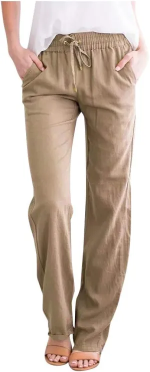 TARIENDY Plus Size Petite Pants for Women Ladies Elastic Drawstring Outfits Straight Leg Pants Summer Lightweight Trousers