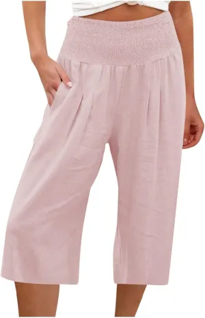 TARIENDY Wide Leg Capri Yoga Pants for Women Women's Elastic Wide Leg Capris 2025 Beach Casual Outfits high Waisted Pants