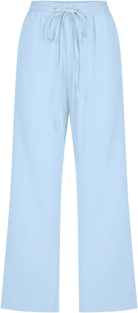 TARIENDY Womens Plus Size Capri Pants Ladies Wide Leg Casual Outfits high Waist Elastic Drawstring Pants Loose Comfy Capris