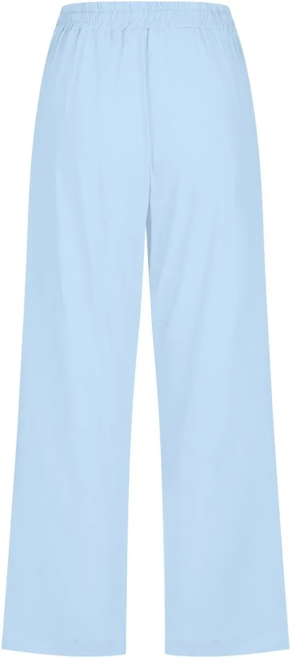 TARIENDY Womens Plus Size Capri Pants Ladies Wide Leg Casual Outfits high Waist Elastic Drawstring Pants Loose Comfy Capris