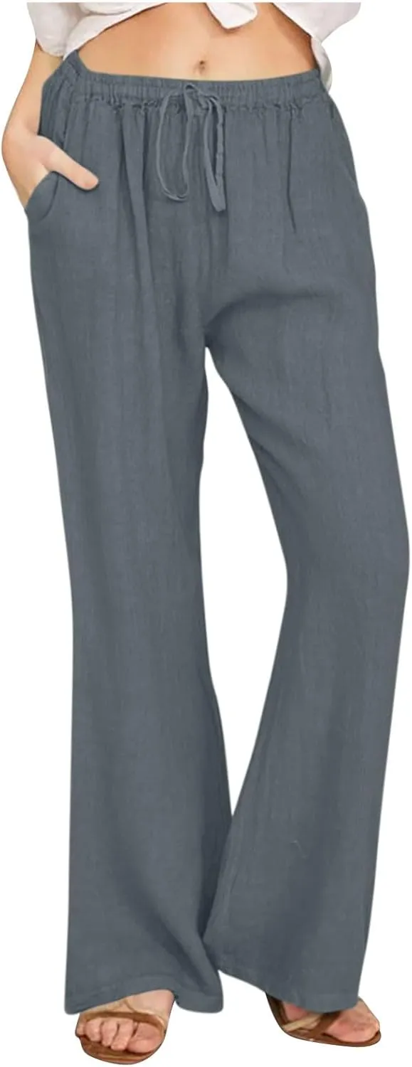TARIENDY Womens Plus Size Pants Elastic Waist Women's Elastic Drawstring Trousers Summer Casual Outfits Wide Leg Pants