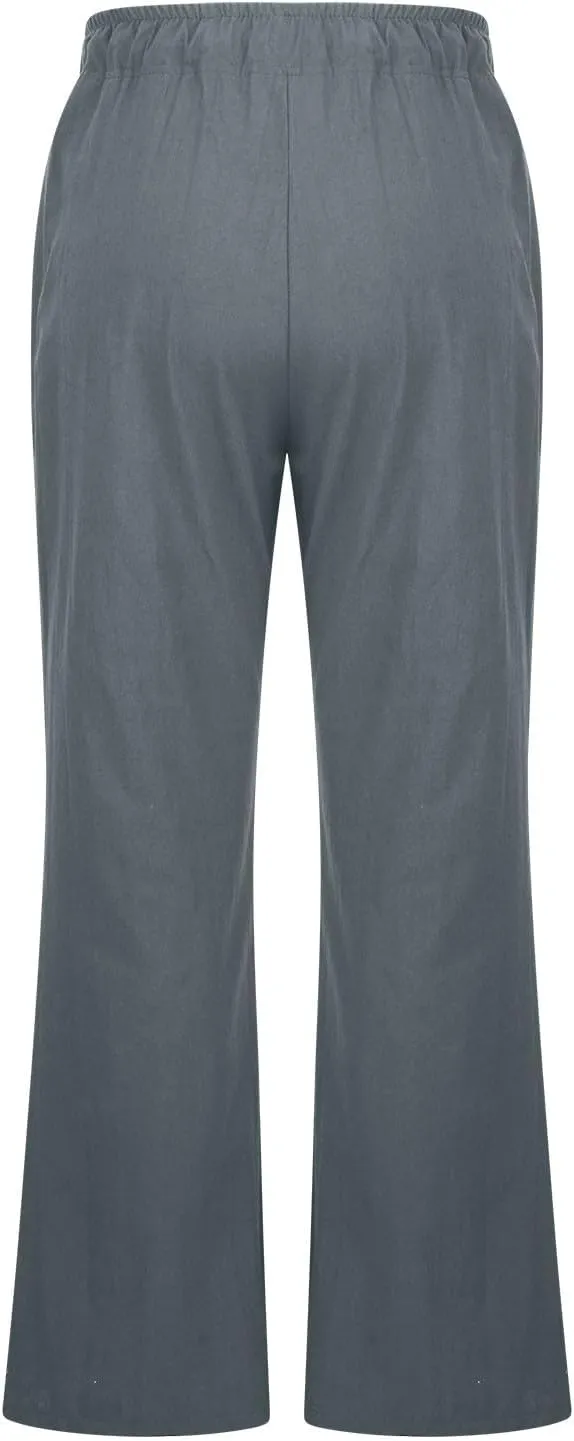 TARIENDY Womens Plus Size Pants Elastic Waist Women's Elastic Drawstring Trousers Summer Casual Outfits Wide Leg Pants