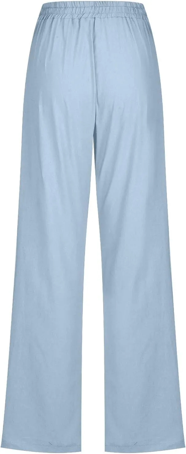 TARIENDY Womens Wide Leg Trousers Women's Elastic Drawstring Trousers Comfy Straight Leg Outfits Casual high Waist Pants