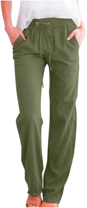 TARIENDY Womens Wide Leg Trousers Women's Elastic Drawstring Trousers Comfy Straight Leg Outfits Casual high Waist Pants