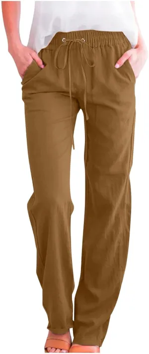 TARIENDY Womens Wide Leg Trousers Women's Elastic Drawstring Trousers Comfy Straight Leg Outfits Casual high Waist Pants
