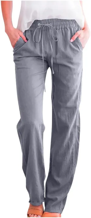 TARIENDY Womens Wide Leg Trousers Women's Elastic Drawstring Trousers Comfy Straight Leg Outfits Casual high Waist Pants