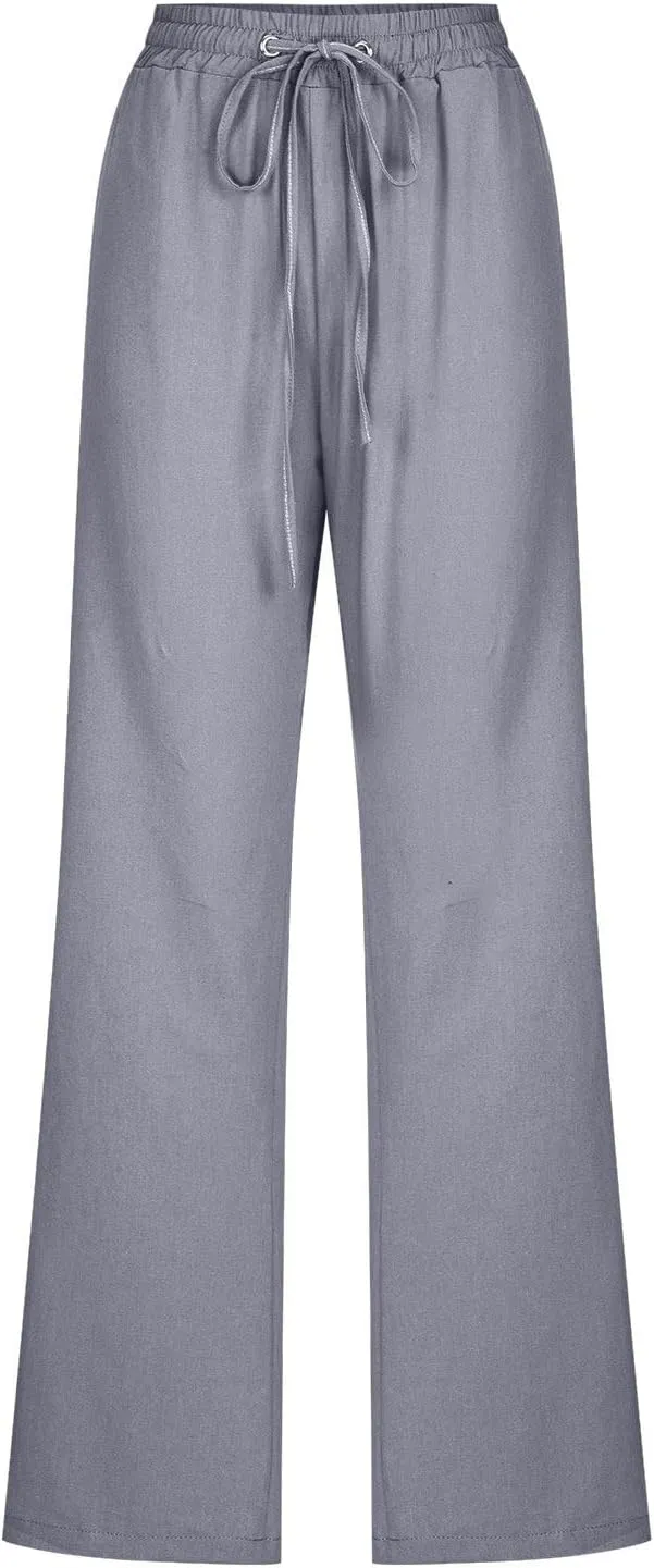 TARIENDY Womens Wide Leg Trousers Women's Elastic Drawstring Trousers Comfy Straight Leg Outfits Casual high Waist Pants