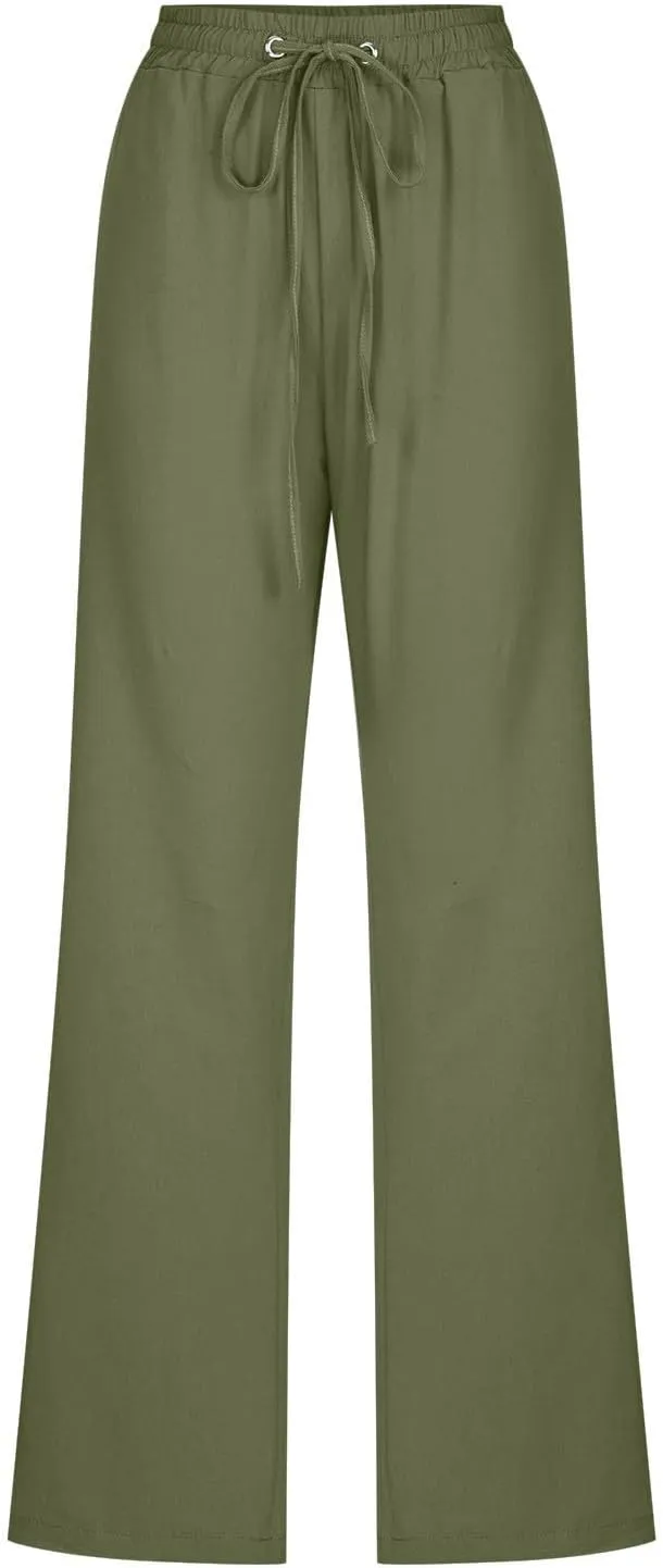 TARIENDY Womens Wide Leg Trousers Women's Elastic Drawstring Trousers Comfy Straight Leg Outfits Casual high Waist Pants