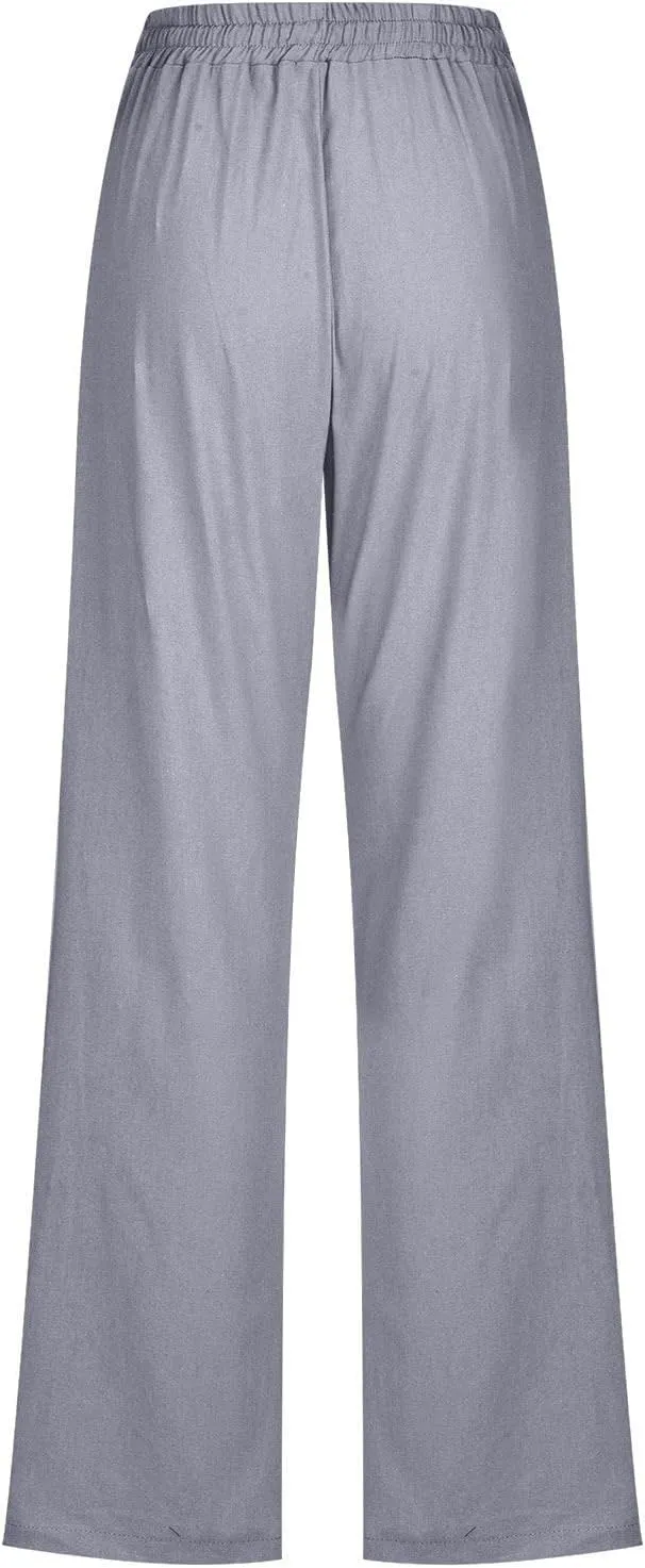 TARIENDY Womens Wide Leg Trousers Women's Elastic Drawstring Trousers Comfy Straight Leg Outfits Casual high Waist Pants