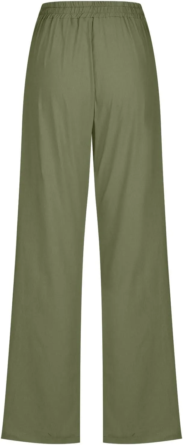 TARIENDY Womens Wide Leg Trousers Women's Elastic Drawstring Trousers Comfy Straight Leg Outfits Casual high Waist Pants