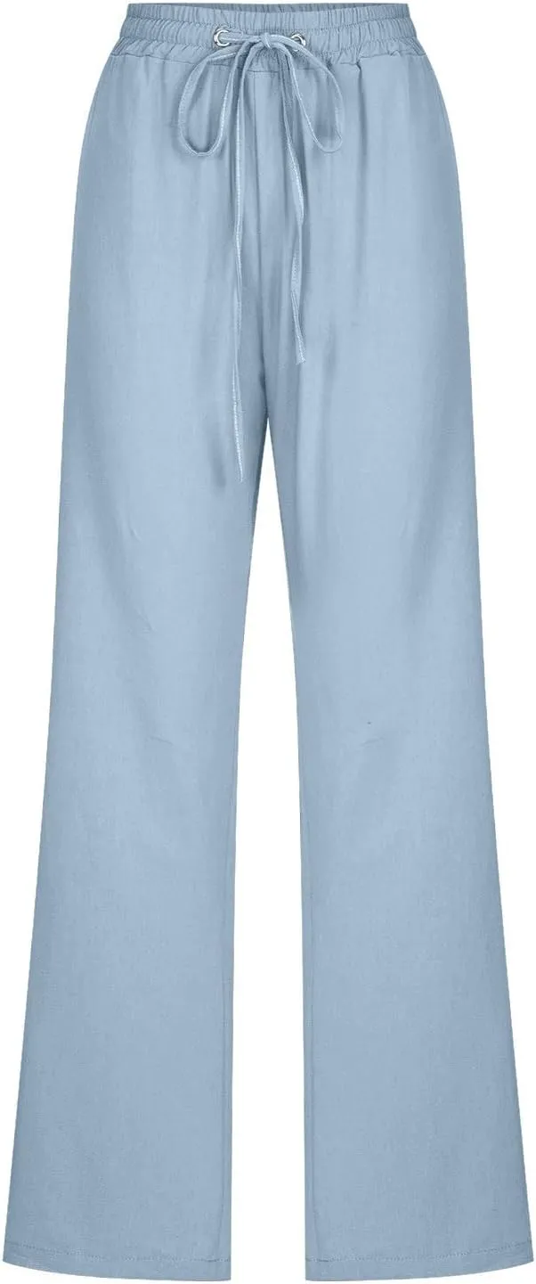 TARIENDY Womens Wide Leg Trousers Women's Elastic Drawstring Trousers Comfy Straight Leg Outfits Casual high Waist Pants
