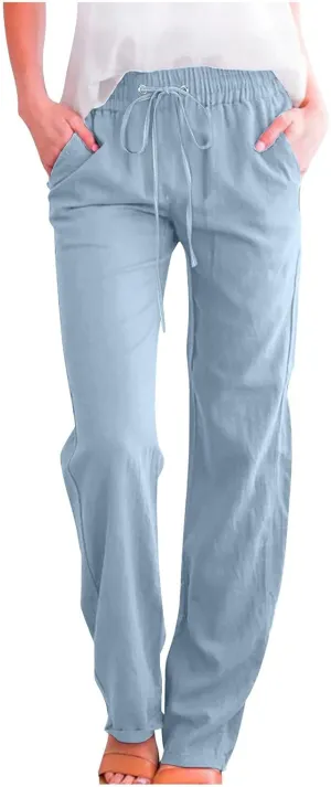 TARIENDY Womens Wide Leg Trousers Women's Elastic Drawstring Trousers Comfy Straight Leg Outfits Casual high Waist Pants