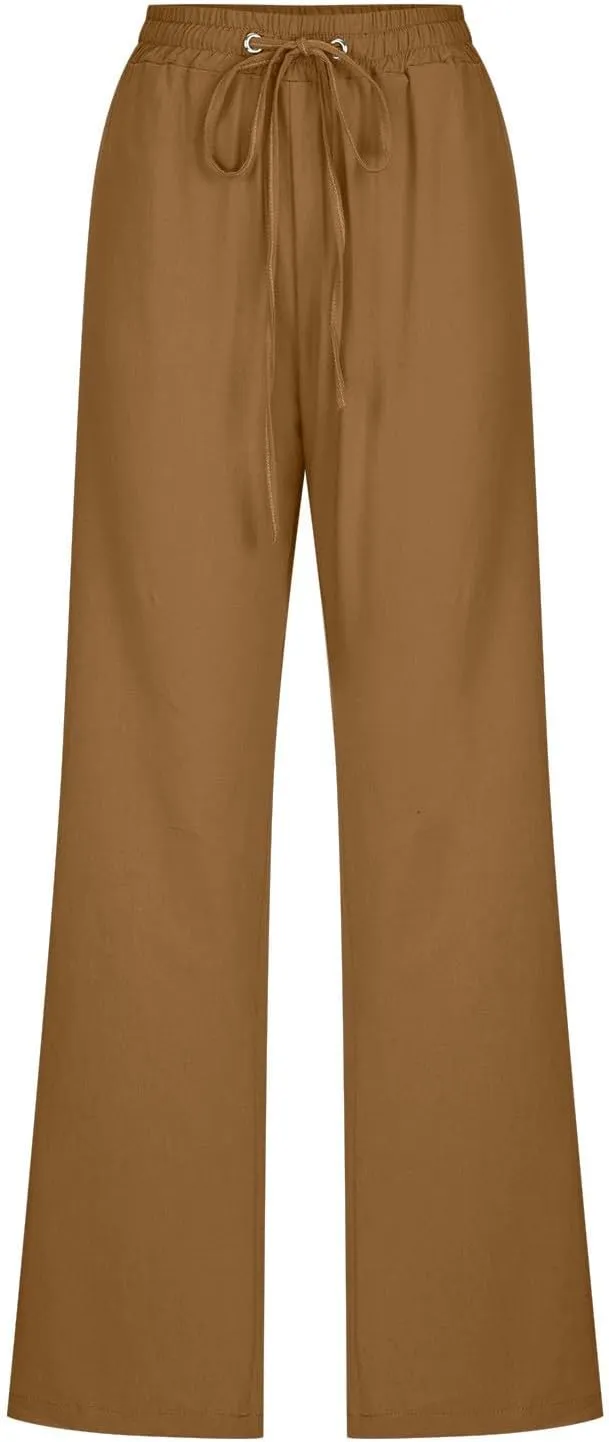 TARIENDY Womens Wide Leg Trousers Women's Elastic Drawstring Trousers Comfy Straight Leg Outfits Casual high Waist Pants