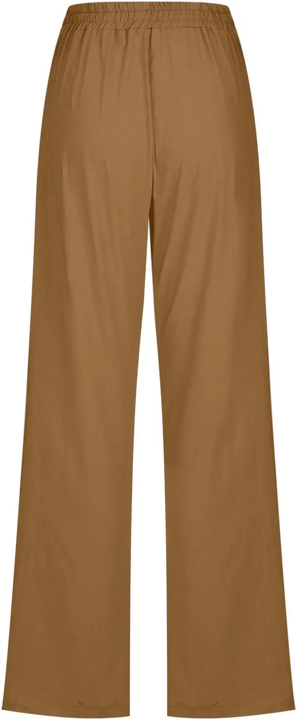 TARIENDY Womens Wide Leg Trousers Women's Elastic Drawstring Trousers Comfy Straight Leg Outfits Casual high Waist Pants