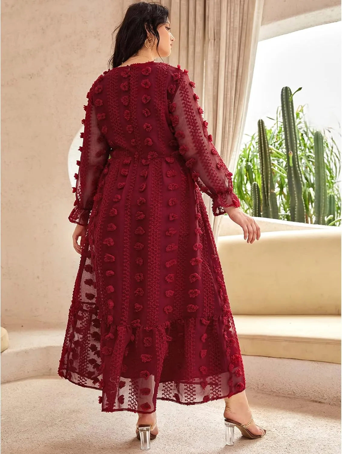 TOLEEN Women's Plus Size Embroidery Knitting Dress Long Sleeve Business Casual Maxi Dresses