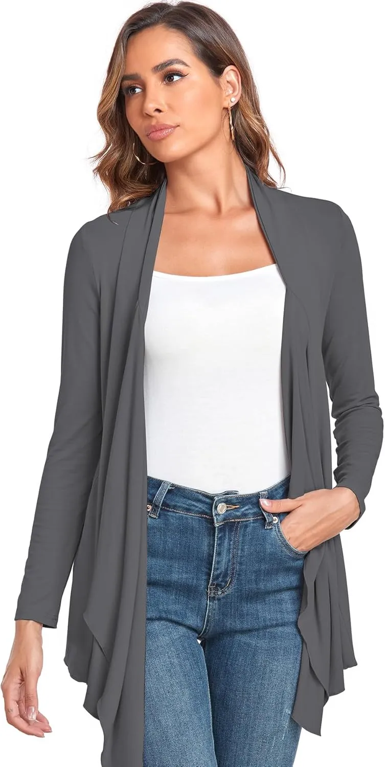 TownCat Cardigans for Women, Soft Drape Front Open Womens Cardigans, Lightweight Long Sleeve Cardigan Irregular Hem