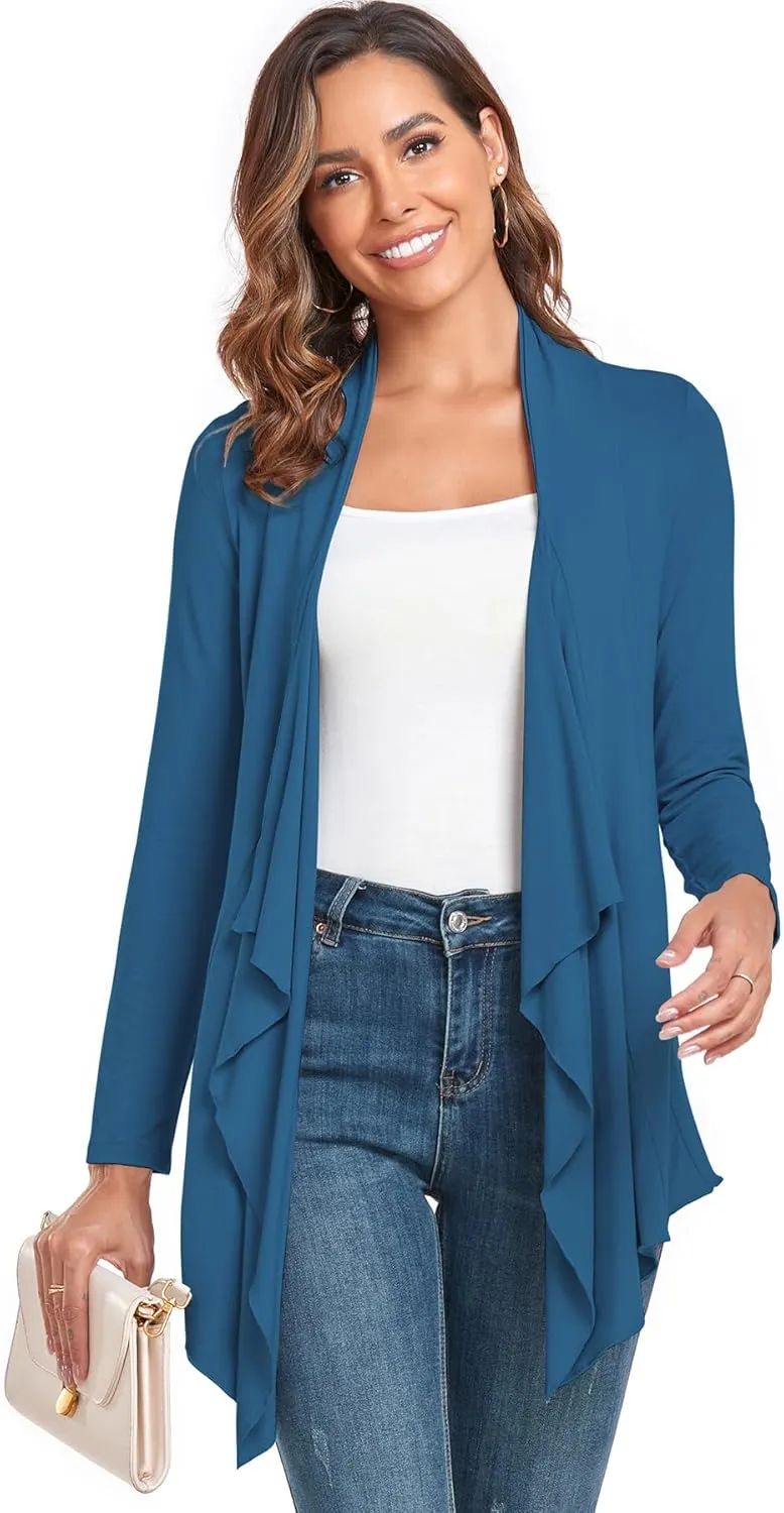 TownCat Cardigans for Women, Soft Drape Front Open Womens Cardigans, Lightweight Long Sleeve Cardigan Irregular Hem